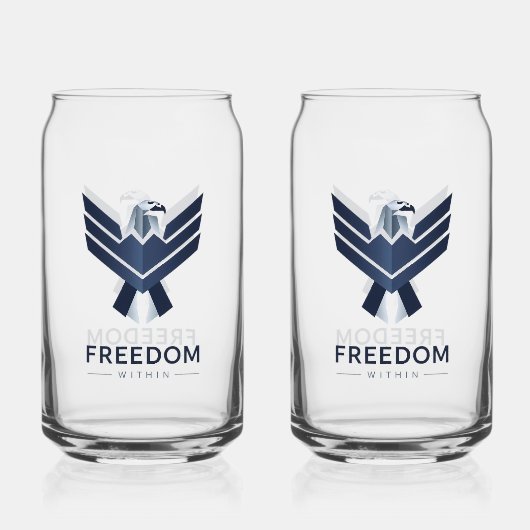 スタイリッシュな青い鷲 "Freedom Within" ガラス缶 (正面)