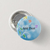 スタイリッシュな青と白のフローラデザイン、テンプレート 缶バッジ (正面&裏面)