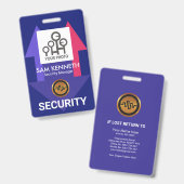 スタイリッシュな青と赤の矢印セキュリティ写真テンプレート バッジ (正面＆裏面)