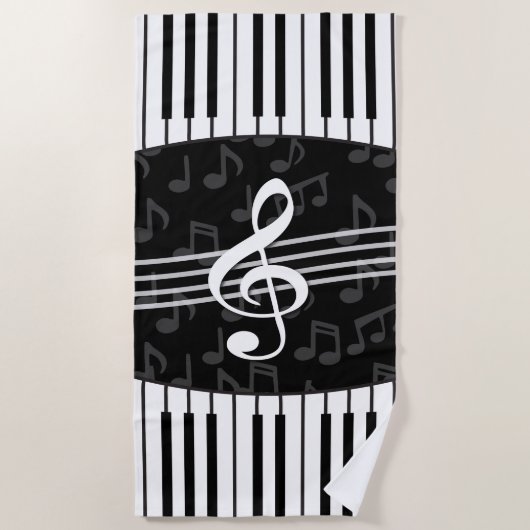 スタイリッシュな音楽はト音記号およびピアノ鍵に注意します ビーチタオル (正面)