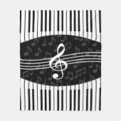 スタイリッシュな音符のクレフ、音符記号およびピアノ鍵 フリースブランケット (正面)