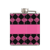スタイリッシュな黒い及びショッキングピンクのグリッターのチェッカー フラスク (裏面)