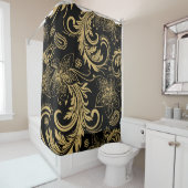 スタイリッシュな黒および金ゴールドのシャワー・カーテン シャワーカーテン (インサイチュ)