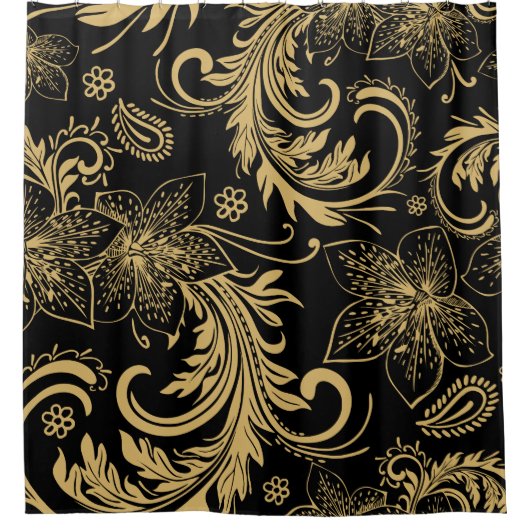 スタイリッシュな黒および金ゴールドのシャワー・カーテン シャワーカーテン (正面)