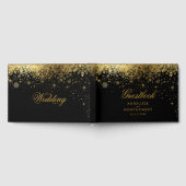 スタイリッシュな黒および金ゴールドの雪片 ゲストブック (全面)