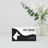 スタイリッシュな黒と白の犬のシルエット ドッグトレーナー 名刺 (スタンド正面)