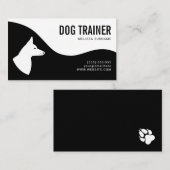 スタイリッシュな黒と白の犬のシルエット ドッグトレーナー 名刺 (正面/裏面)
