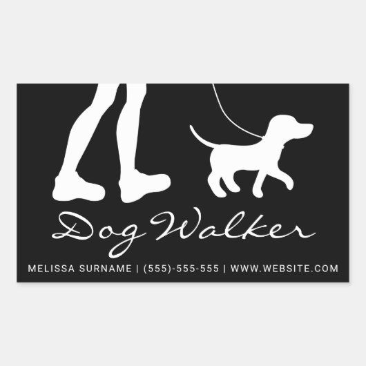 スタイリッシュな黒と白の犬の散歩シルエット 長方形シール (正面)