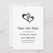 スタイリッシュな黒と金のハートの結婚式延期案内状 セーブザデート (正面)