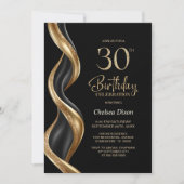 スタイリッシュな黒と金の30歳の誕生日パーティー 招待状 (正面)