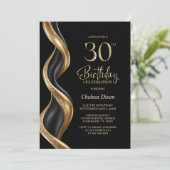 スタイリッシュな黒と金の30歳の誕生日パーティー 招待状 (スタンド正面)