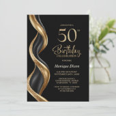 スタイリッシュな黒と金の50歳の誕生日パーティー 招待状 (スタンド正面)