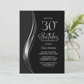 スタイリッシュな黒と銀の30歳の誕生日パーティー 招待状 (スタンド正面)