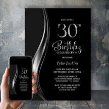 スタイリッシュな黒と銀の30歳の誕生日パーティー