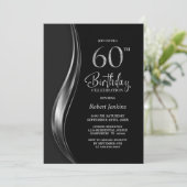 スタイリッシュな黒と銀の60歳の誕生日パーティー 招待状 (スタンド正面)
