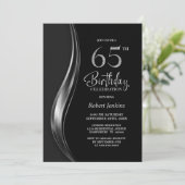 スタイリッシュな黒と銀の65歳の誕生日パーティー 招待状 (スタンド正面)