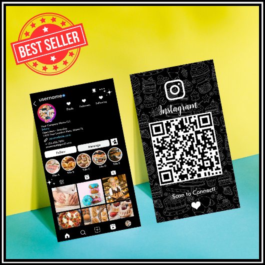 スタイリッシュな黒のシェフ&ベーカリーInstagram QR 名刺