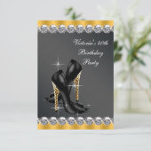 スタイリッシュな黒の女性の誕生日パーティー 招待状 (スタンド正面)