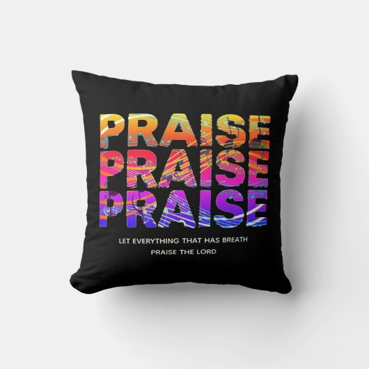 スタイリッシュな黒のPRAISE音符キリスト教 クッション (正面)