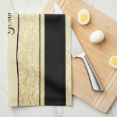 スタイリッシュな黒及び金ゴールドホイルは縞で飾ります キッチンタオル (四つ折り)