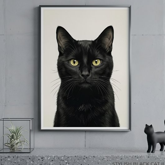 スタイリッシュな黒猫のイラストポスター ポスター