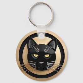 スタイリッシュな黒猫のイラスト キーホルダー