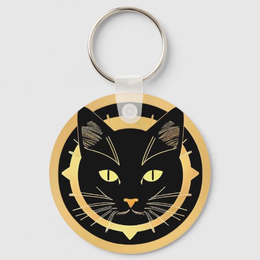 スタイリッシュな黒猫のイラスト キーホルダー (正面)