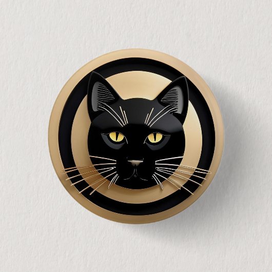 スタイリッシュな黒猫のイラスト 缶バッジ (正面)