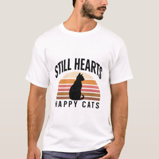 スタイリッシュな黒猫のシルエットにパウプリントのデザイン Tシャツ