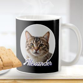 スタイリッシュな黒猫の写真と名前 コーヒーマグカップ