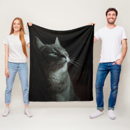 スタイリッシュな黒背景のカスタム猫画像 フリースブランケット