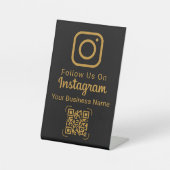 スタイリッシュな黒金Instagramビジネス用ディスプレイ 台座サイン (正面)