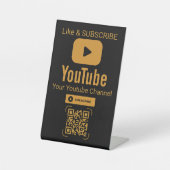 スタイリッシュな黒金YouTube QRコードビジネスサイン 台座サイン (正面)