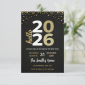 スタイリッシュな2026年大晦日パーティー ゴールドラメ ブラック 招待状 (スタンド正面)