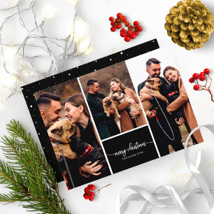 スタイリッシュな3枚の写真コラージュ メリークリスマス ブラック 招待状