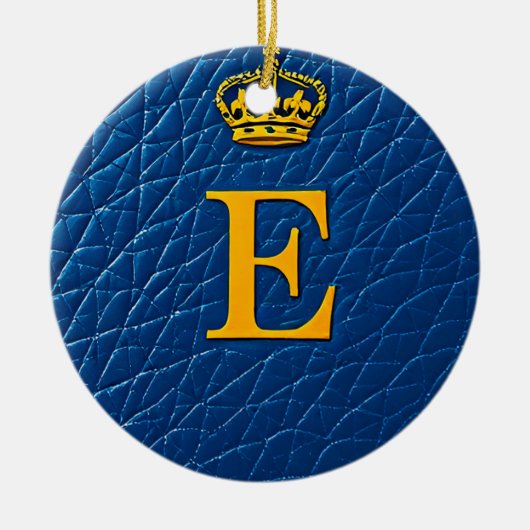 スタイリッシュなEの上の金の王冠 セラミックオーナメント (正面)