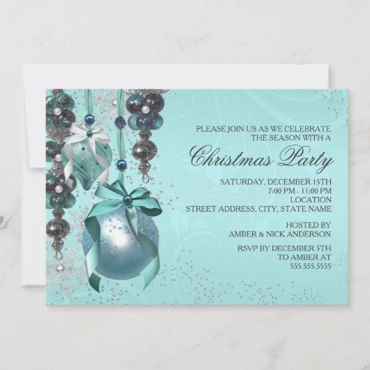 スタイリッシュのぶら下がったオーナメントクリスマスパーティー招待状 招待状 (正面)
