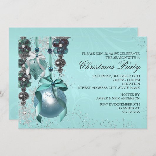 スタイリッシュのぶら下がったオーナメントクリスマスパーティー招待状 招待状 (正面/裏面)