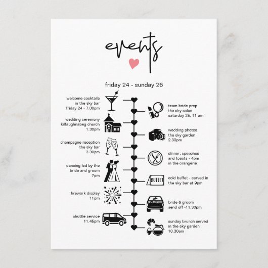 スタイリッシュのタイ結婚ムラインゲストの旅程の情報 アドバイスカード (正面)