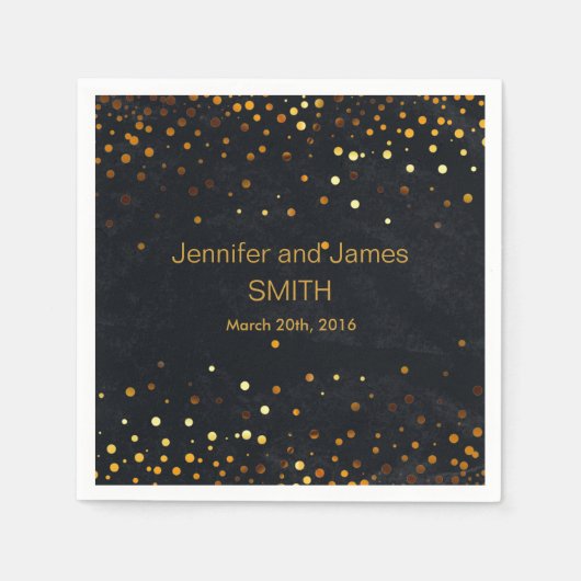 スタイリッシュのテー結婚ブルのミニ紙吹雪金ゴールドブラック スタンダードカクテルナプキン (正面)