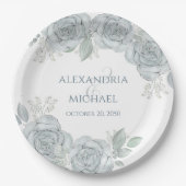 スタイリッシュの結婚ほこりっぽい青いフローラバラ花 ペーパープレート (正面)