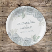 スタイリッシュの結婚ほこりっぽい青いフローラバラ花 ペーパープレート