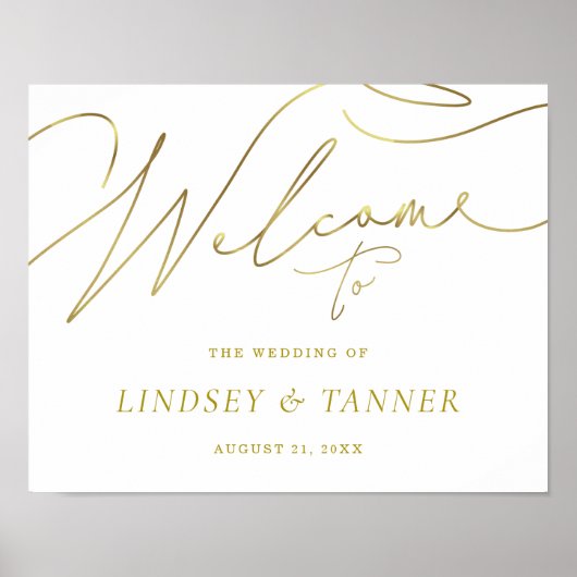 スタイリッシュの結婚金ゴールドスクリプトを使用したフェイクようこそ署名 ポスター (正面)