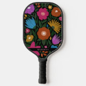スタイリッシュはっきりしたカラフル花模様名（黒） ピックルボールラケット (裏面)