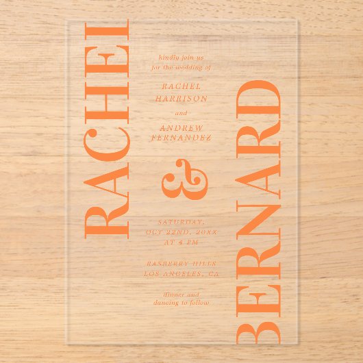 スタイリッシュはっきりしたタイポグラフィ透結婚明 アクリル招待状 (正面)