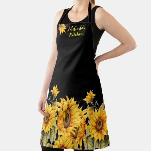 スタイリッシュひまわりパーソナライズされたと名前 エプロン (インサイチュ)