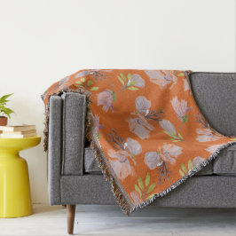 スタイリッシュほこりっぽいオレンジ色の水彩植物 スローブランケット