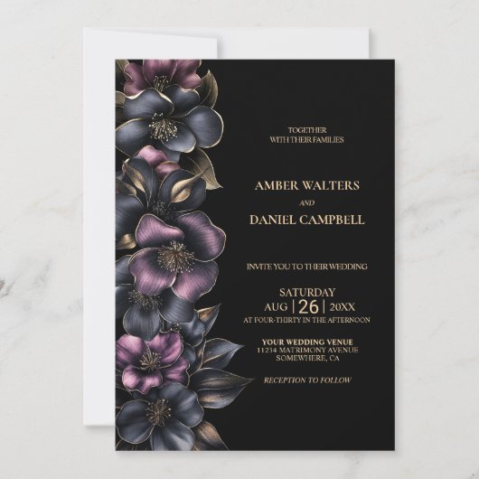 スタイリッシュほこりっぽいピンクとグレーのフローラ結婚ズ 招待状 (正面)