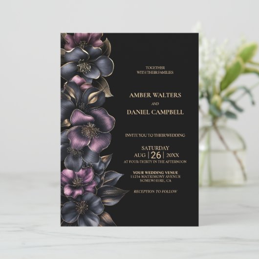 スタイリッシュほこりっぽいピンクとグレーのフローラ結婚ズ 招待状 (スタンド正面)