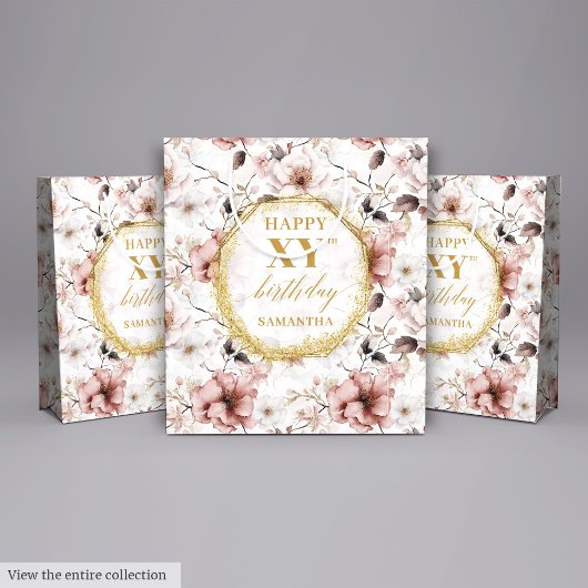 スタイリッシュほこりっぽいピンクウォーターカラー70誕生日抱き枕 ミディアムペーパーバッグ